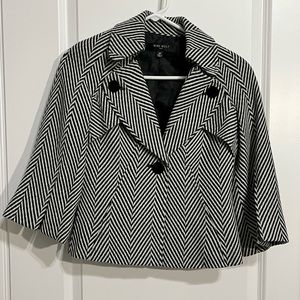 Womens Jacket Blazer Nine West Lined 3/4 Sleeve Checkered Front Pockets Workwear